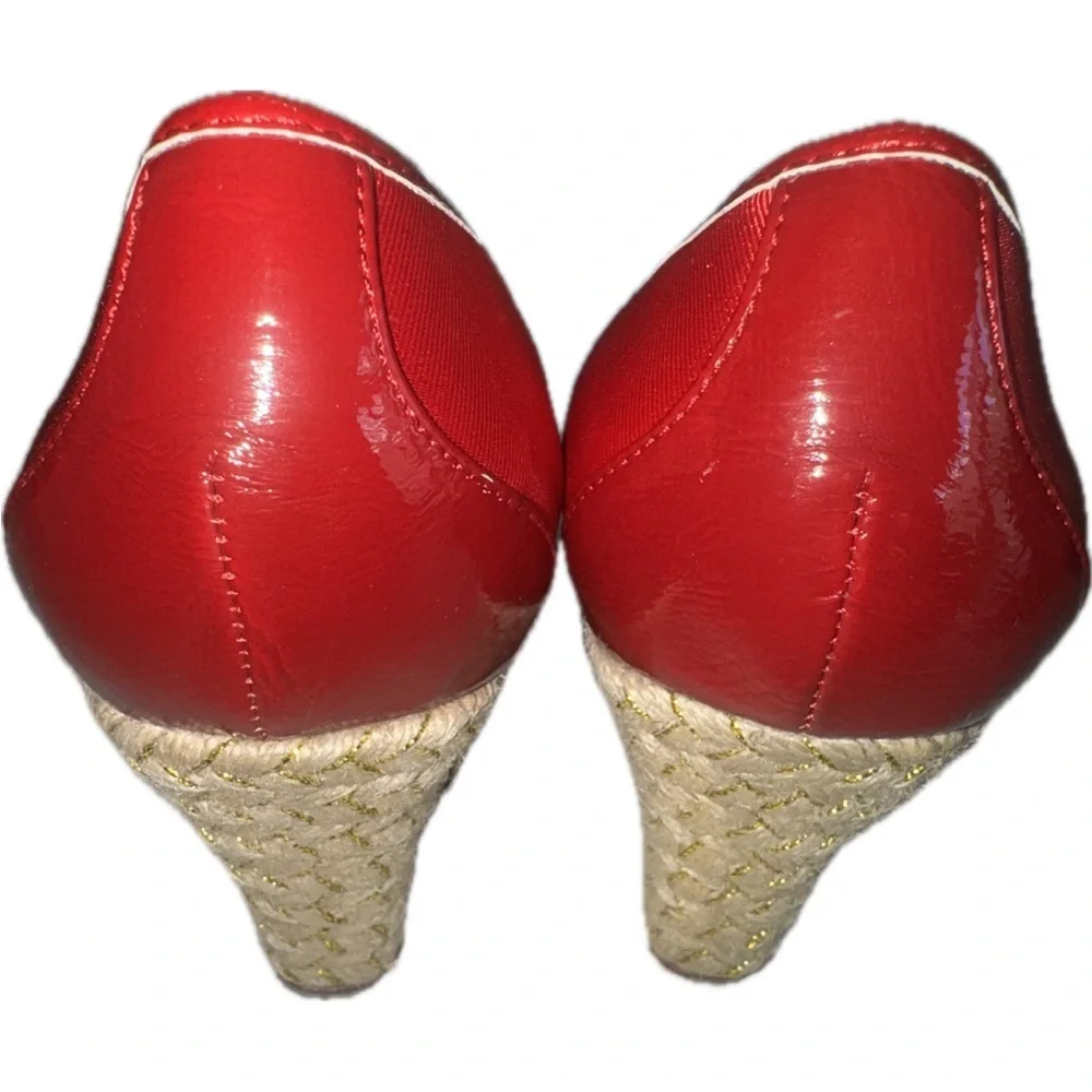 Poetic License Bow Patent Leather detail  Espadrilles Wedges Shoes Red 8